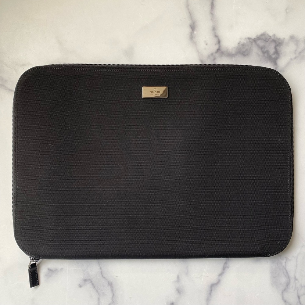 Gucci Black Laptop Sleeve with Gold Plaque